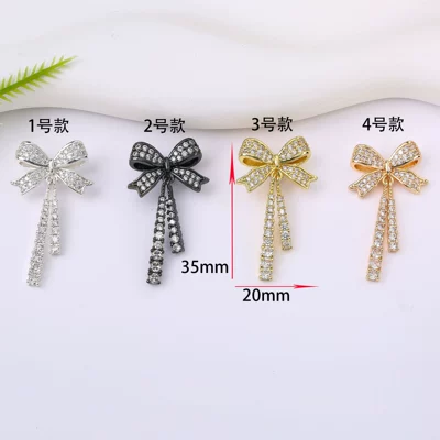 14k gold color retaining beads micro set zircon bow pendant pendant beaded DIY bracelet necklace tassel jewelry (Zərgərlik ara hissələri) - high-color-retention-electroplating-no-1-silver