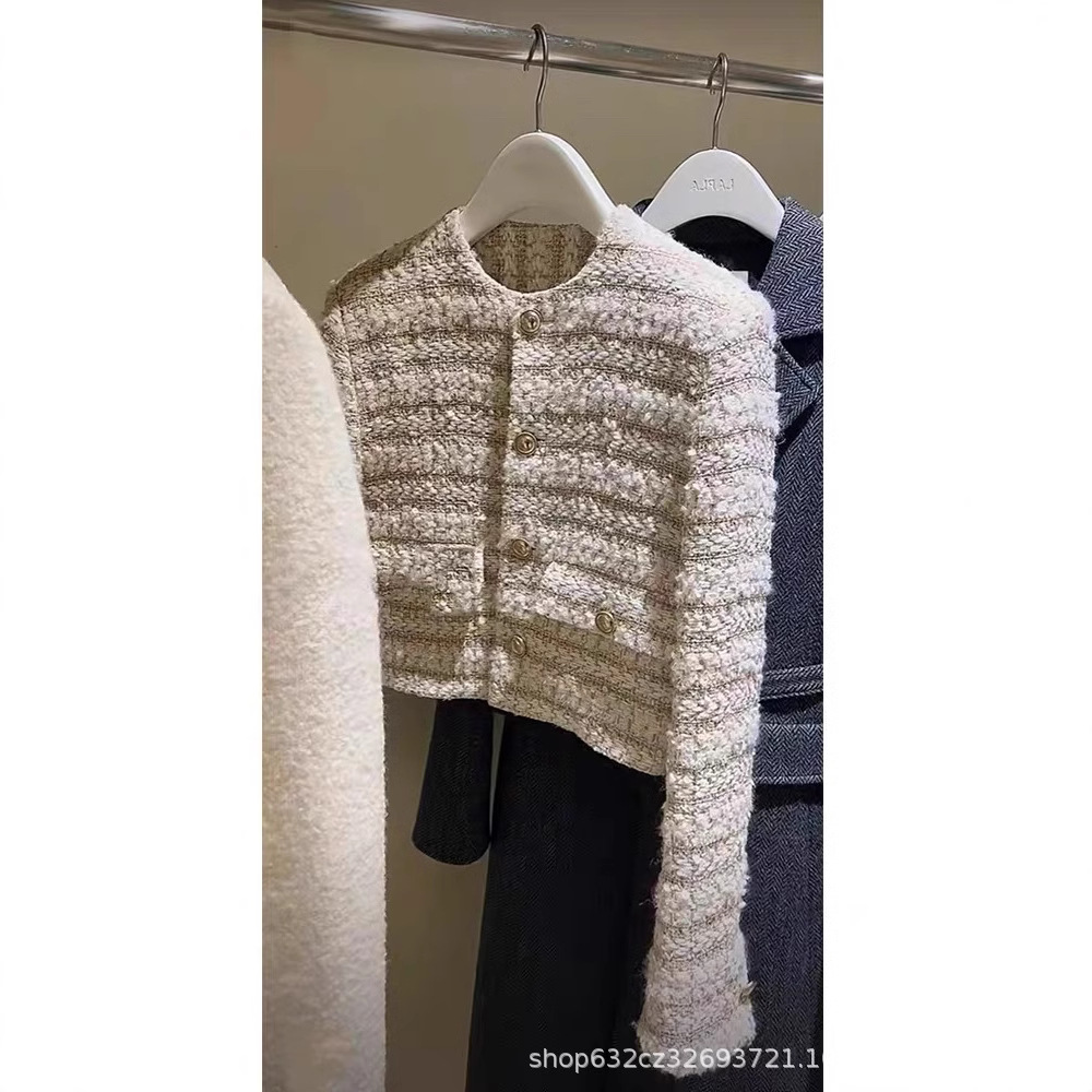 French Style Chanel Style Tweed Short Coat Women's 2024 Autumn New Style Light Luxury Foreign Style All-match Top for Small Men