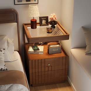 Solid Wood Bedside Table Simple Modern Household Bedroom Locker Small Bedside Storage Rack Simple Storage Cabinet with Lock