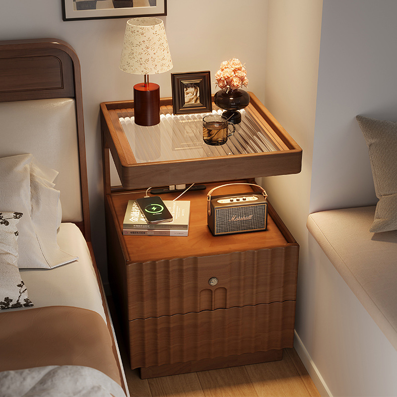 Mesita de noche de madera maciza simple y moderna dormitorio doméstico con cerradura armario de almacenamiento pequeño estante junto a la cama armario de almacenamiento simple