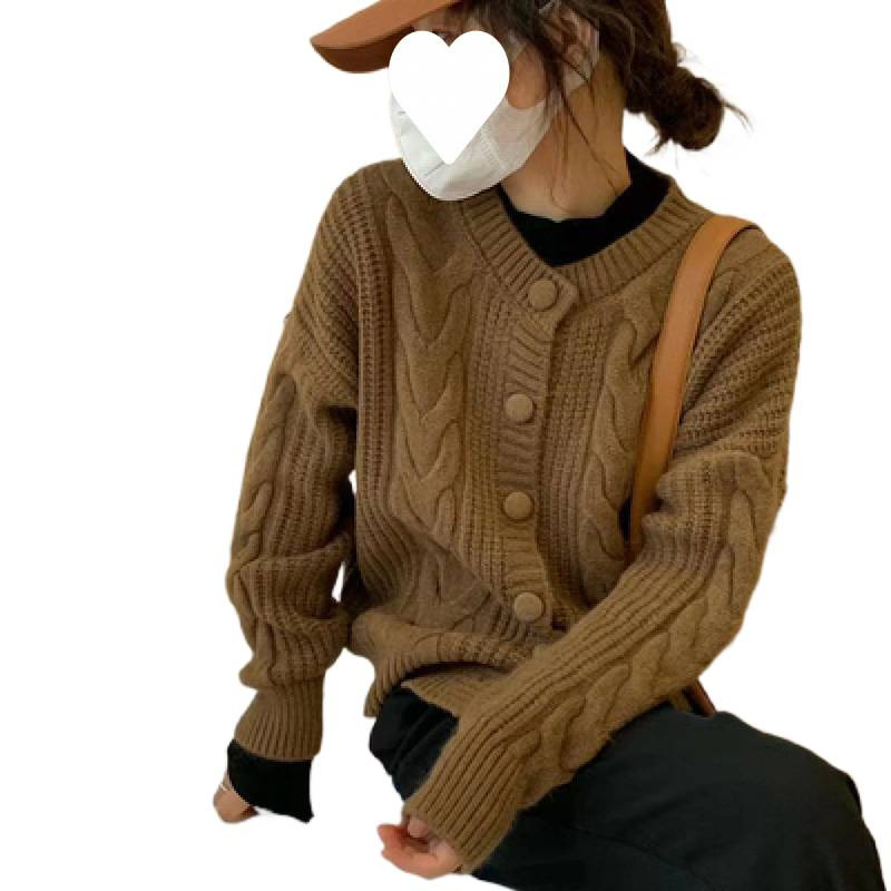 Art coreano simple engrosado cardigan de punto de torsión principios de otoño nuevo estilo coreano suave leche suéter suelto abrigo de moda image 5