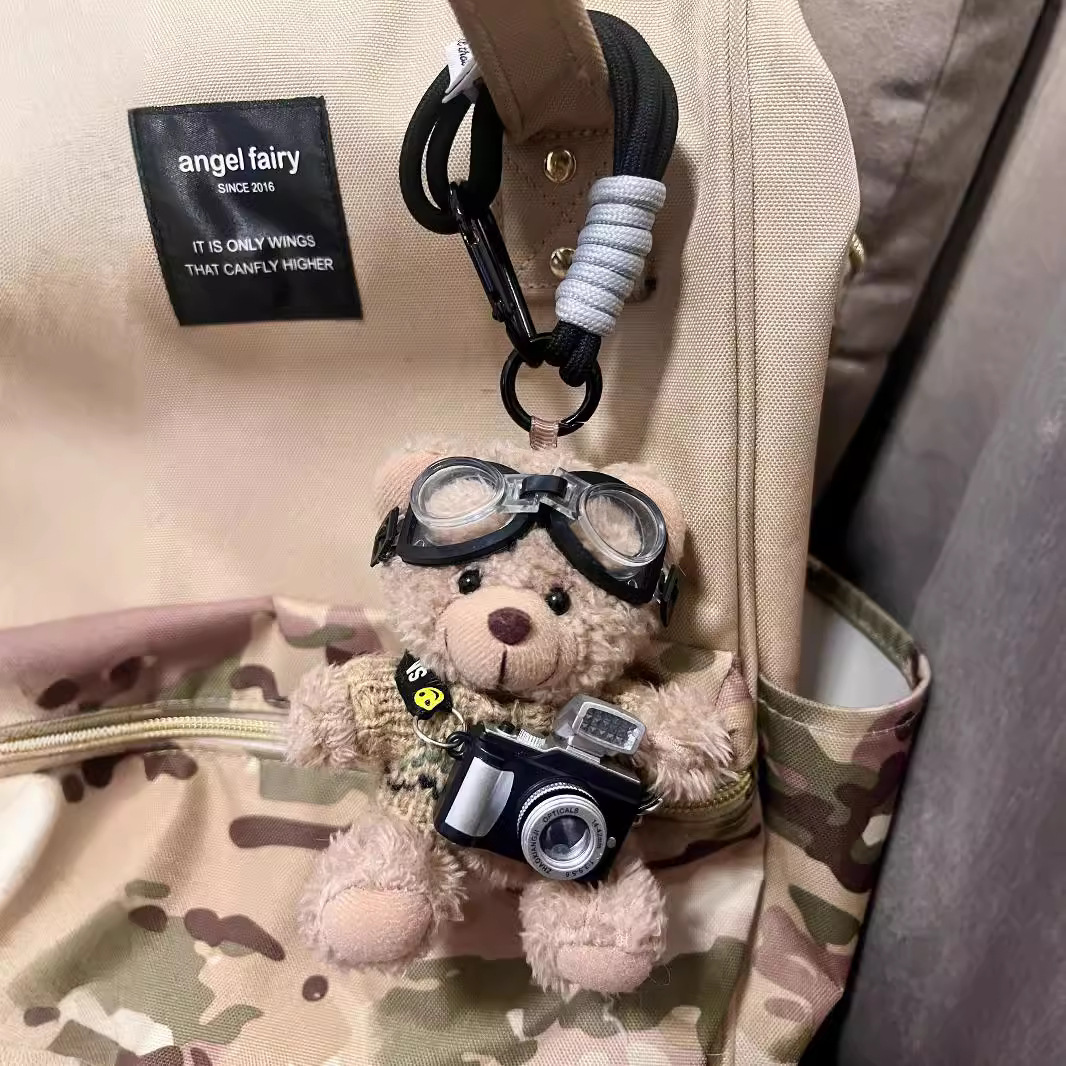 Cámara original oso lindo colgante de bolsa muñeca de felpa colgante de mochila colgante de pareja llavero regalo creativo