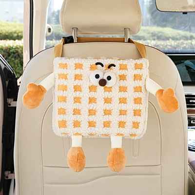 Car storage bag/box Can Dopamine Car Seat - little-monster-storage-barrel-orange-plaid