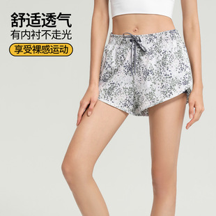 European and American Floral Sports Shorts Women's Anti-running Fake Two-piece Loose Quick-drying Breathable Running Fitness Yoga Pants