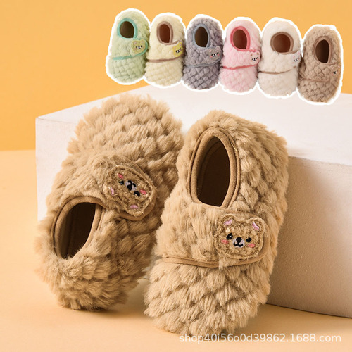Winter Fleece Thick Velcro Baby Floor Socks Anti-Slip Soft Sole Children's Indoor Home Infant Learning Step Shoes Socks