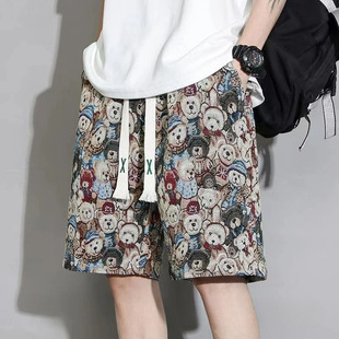Bear Shorts Men's Summer Thin Trendy Floral Shorts Casual Sports Beach Shorts Hawaiian Outerwear Wumengwei