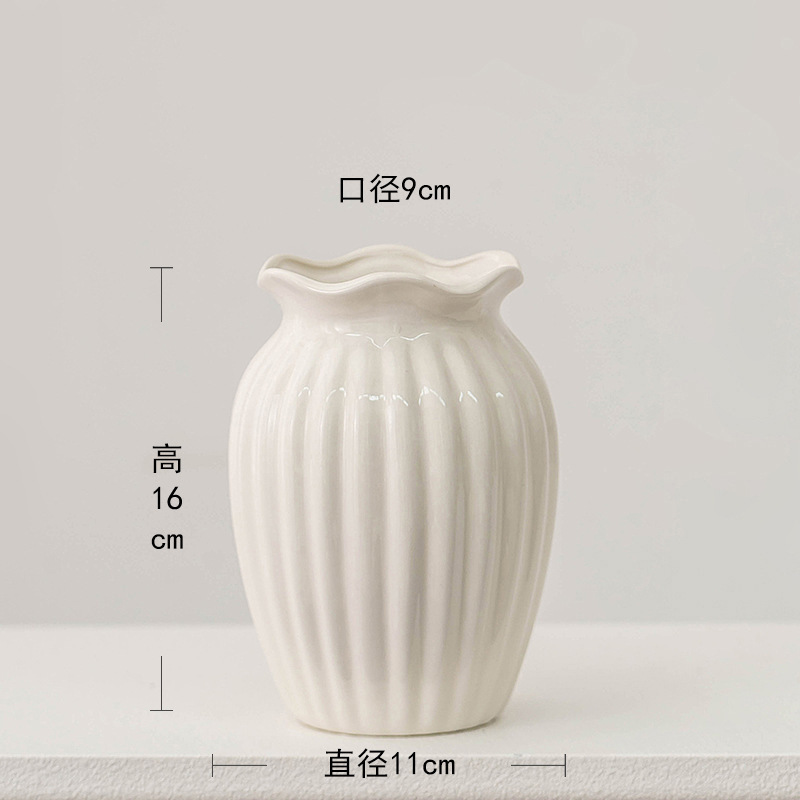 ヨーロッパのバラのフラワーアレンジメント花瓶白シンプルなセラミック花器リビングルームテーブルドライフラワー水耕装飾装飾品|undefined