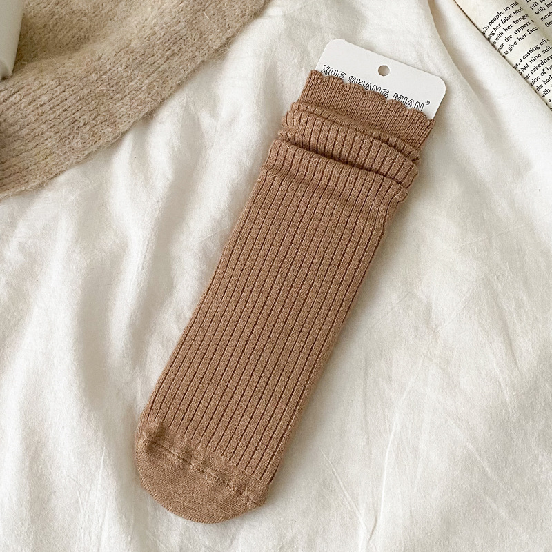 Calcetines de encaje calcetines de otoño e invierno de las mujeres calcetines de pila de Cachemira largos rectos de color sólido raya delgada Maillard cálido a media pierna lote de fábrica image 11