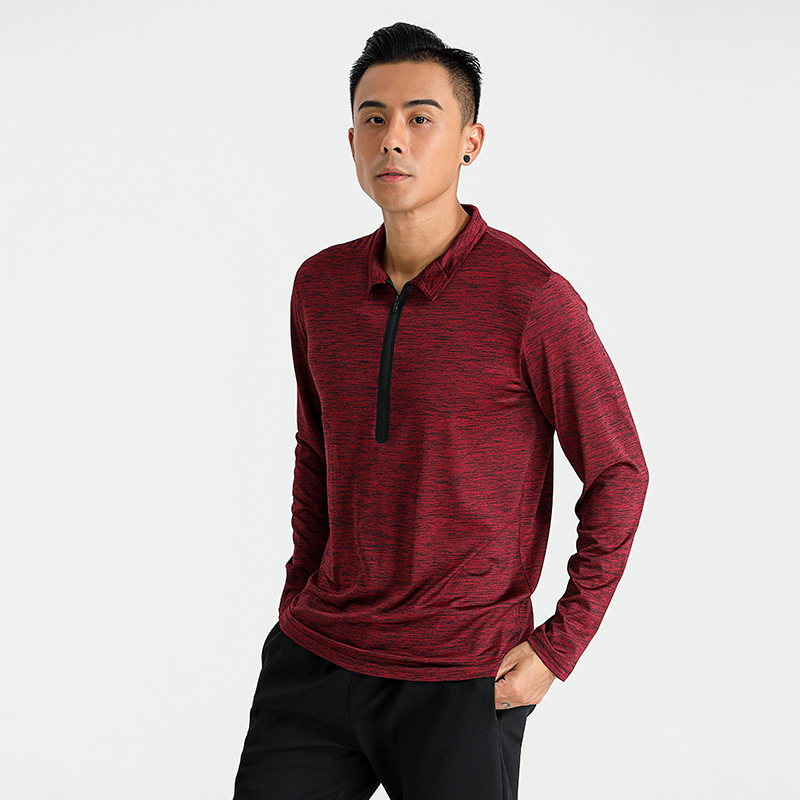 Hombres de primavera y otoño deportes de manga larga media cremallera collar de soporte de secado rápido transpirable camiseta juvenil camiseta casual camiseta superior