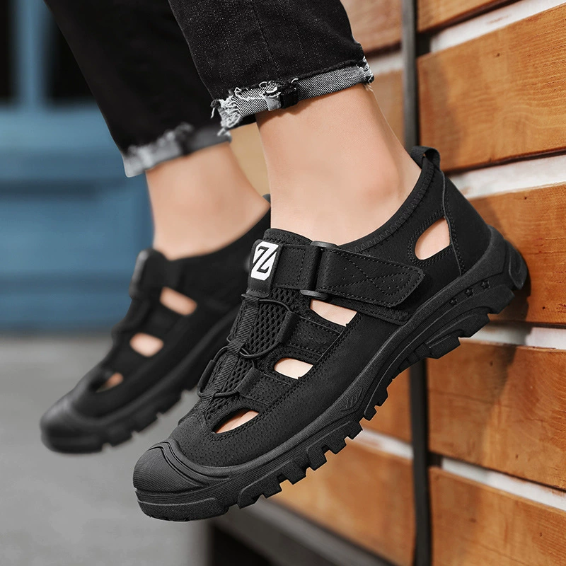 Летняя дышащая модная пляжная обувь, верхняя одежда, сандалии для вождения с нескользящим носком и тапочки, мужская обувь с вырезами, универсальные повседневные сандалии