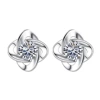 H113 Blue Leaf, ear studs, white zirconia (медь, покрытие под белое золото)
