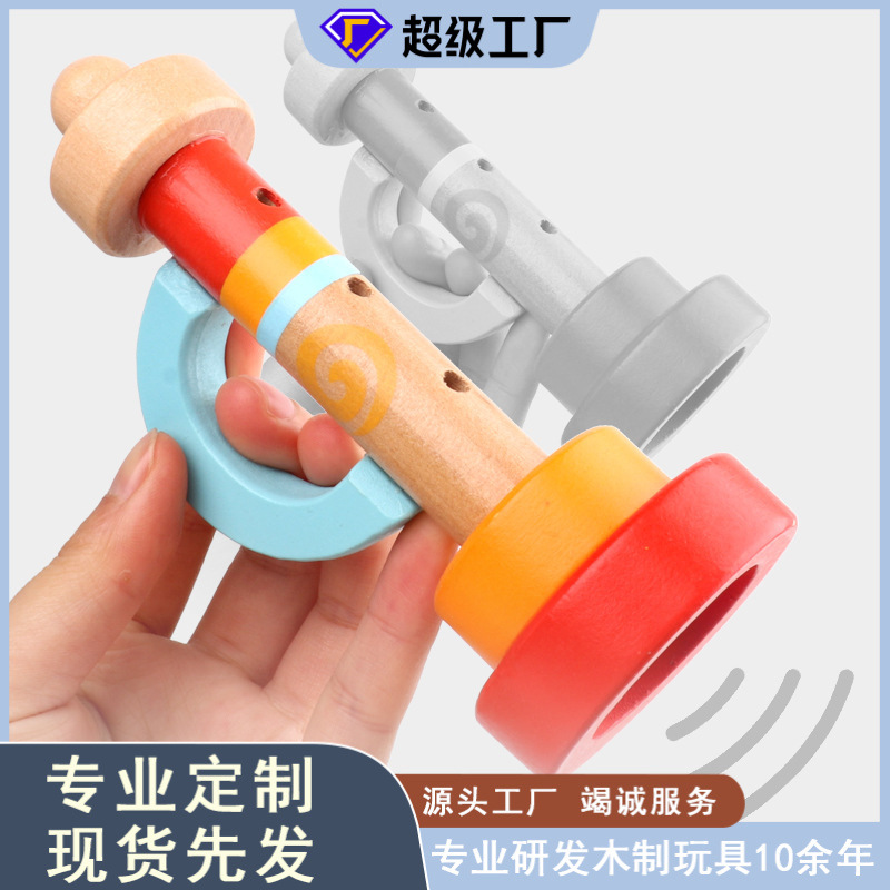 Niños transfronterizos dibujos animados de madera Cuerno grande Orff instrumento musical bebé diversión kindergarten educación temprana rompecabezas de juguete