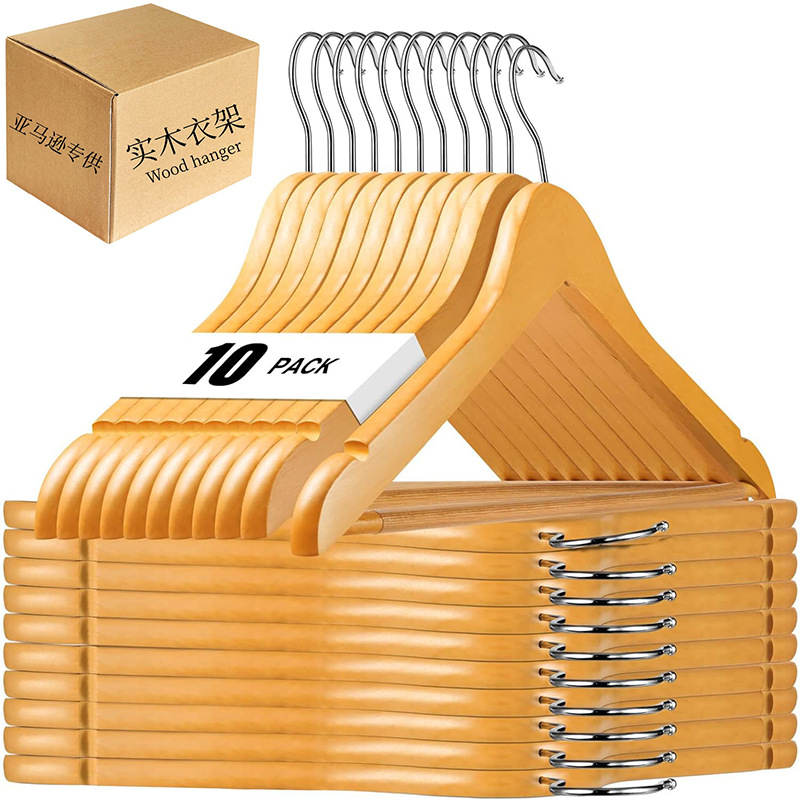 Percha de madera maciza soporte de ropa antideslizante sin costuras almacenamiento perchero de madera tienda de ropa para el hogar colgante de ropa de hotel al por mayor clip para pantalones