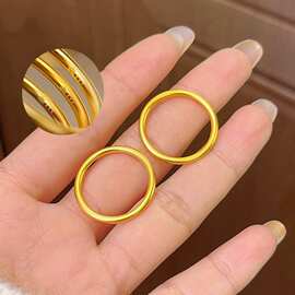 沙金饰品古法莲花传承素圈戒指女小众轻奢高级感设计情侣对戒配饰