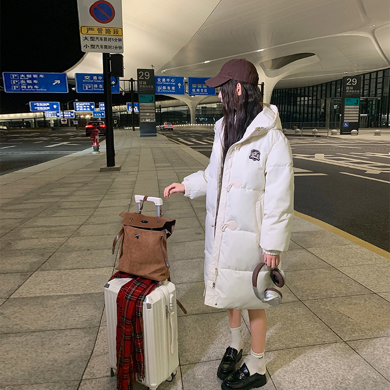中长款学院风羽绒棉服女2025韩系冬装新款棉衣小个子连帽学生外套|undefined