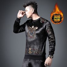 金丝绒卫衣套装男重工艺刺绣老鹰加绒加厚潮流坠感时尚冬季两件套