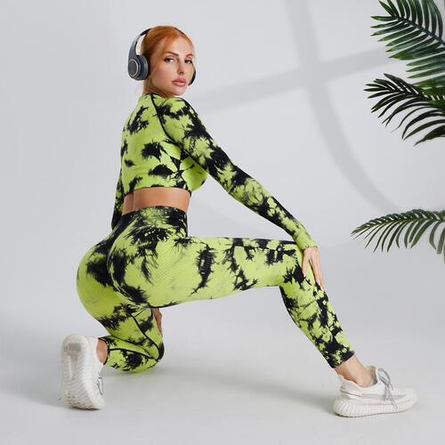 Tie-dye yoga long-sleeved suit, high-waist hip-lifting tie-dye yoga pants for women, sportswear, running fitness wear, yoga wear