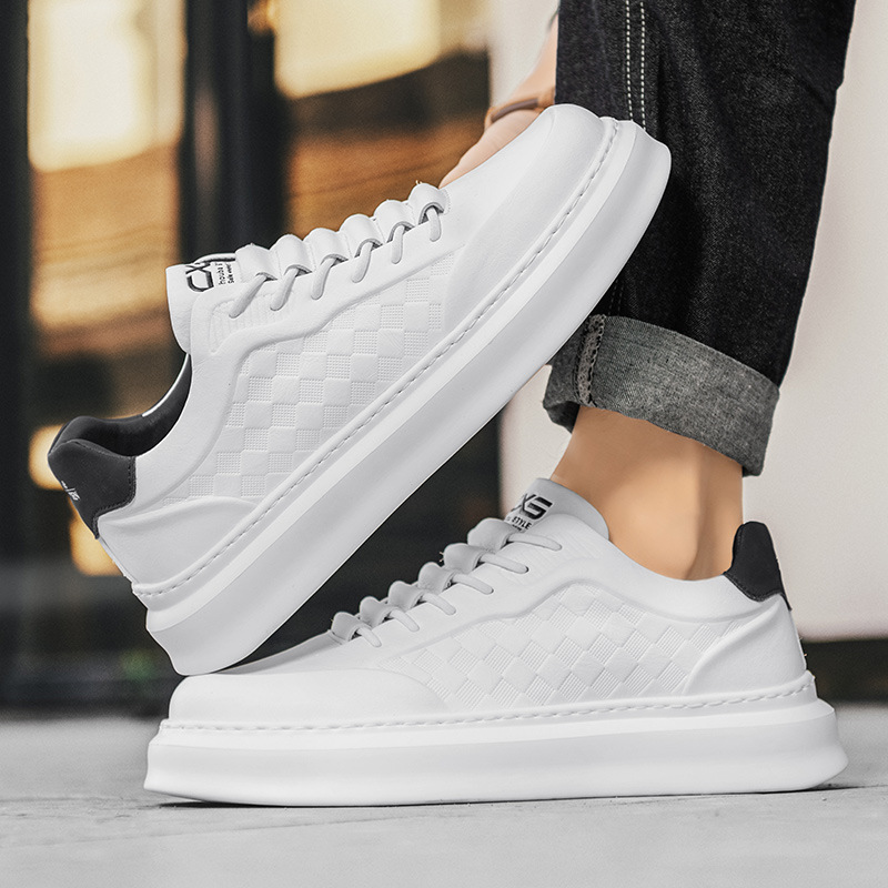 Zapatos blancos para hombres, trabajo casual diario, zapatos de cuero de microfibra de todo fósforo, plataforma baja, zapatos deportivos de alta calidad para hombres