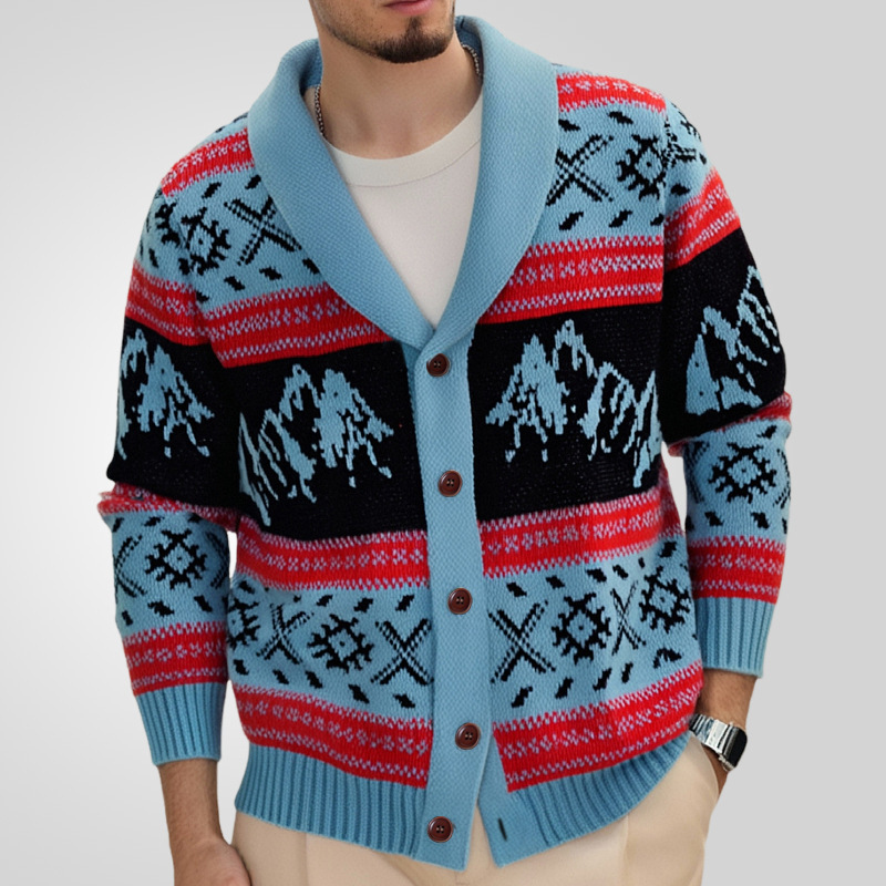 Vintage-Jacquard-Strickjacke für Herren – Dicker Winterpullover mit offener Vorderseite, lässige Outdoor-Kleidung (Blau, M-3XL)_voghion.com