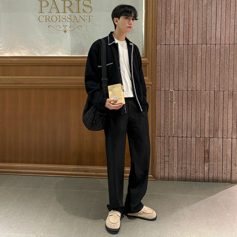 Myq contraste color costura solapa chaqueta de los hombres primavera nueva camisa estilo coreano suelta nicho diseño cardigan