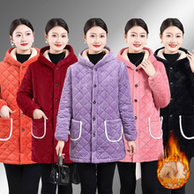 妈妈装加绒加厚女装罩衣外套冬季新款夹棉保暖厨房防污中长款棉衣