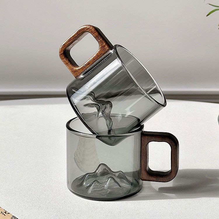 Tasas de té creativas con mango de madera casera, tazas de vidrio de pequeña capacidad, tazas de vidrio resistentes al calor, tazas de té