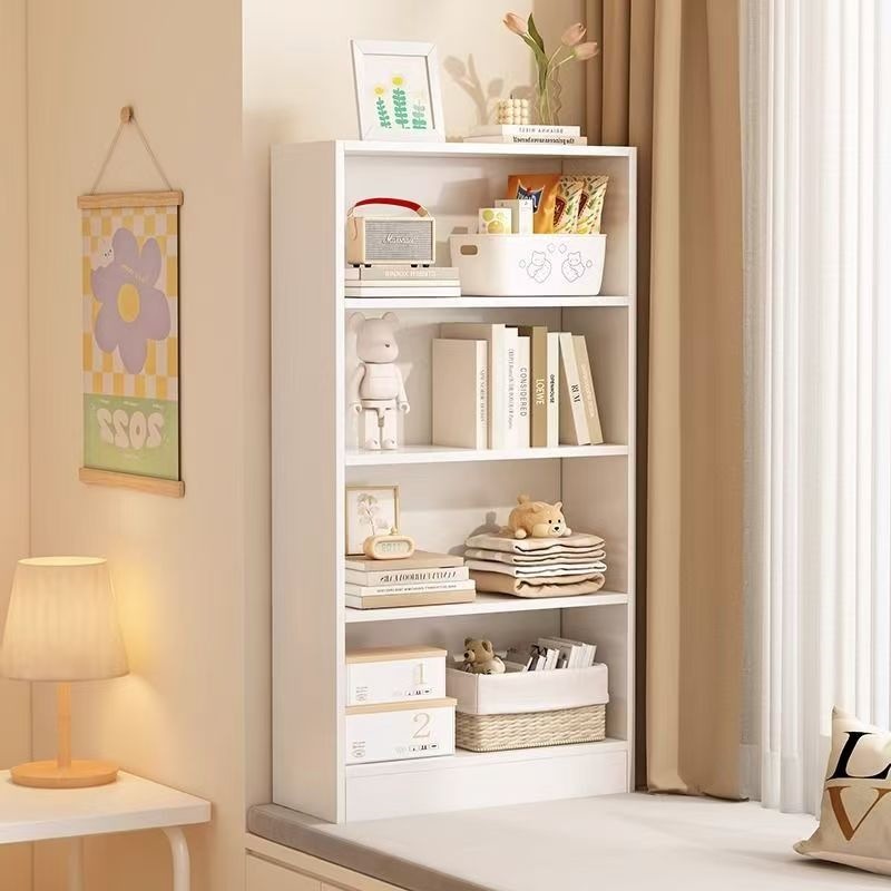 Solid Wood Bookshelf Floor-Standing Bookcase Windowsill Children's Bookshelf Bedroom White Student Bay Window Cabinet Balcony Storage Rack