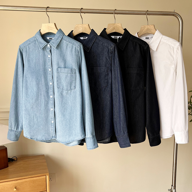 URAZ Day Single Wear Stacked Fashion Retro Commuter Single Pocket Casual Loose Denim Shirt 470735