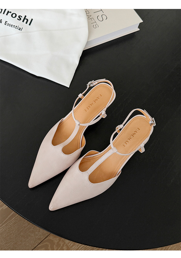 Sandal cao gót nữ mũi nhọn quai chữ T hở gót, da cừu, gót 5 cm — màu nâu chi tiết 13