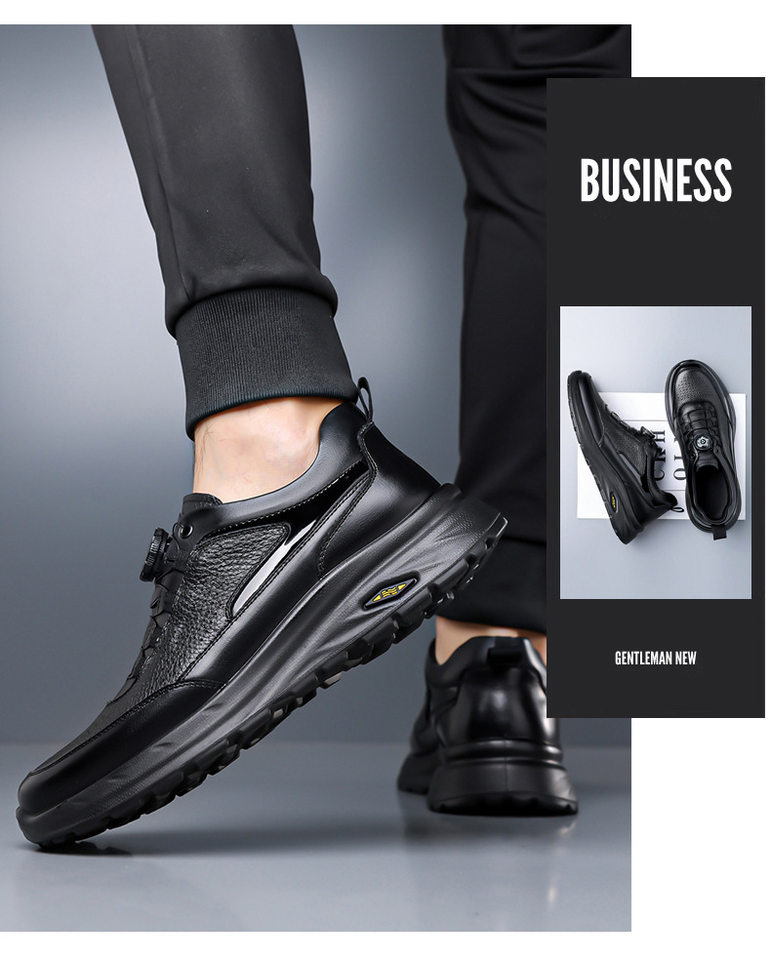 Giày lười nam da bò thật mũi tròn, đế PU êm nhẹ chống trượt, phong cách thể thao casual — D1806 Đen chi tiết 16