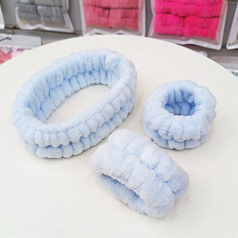 洗脸发带三件套洗漱防水防湿袖敷面膜束发带简约头带女用发捆发箍|undefined