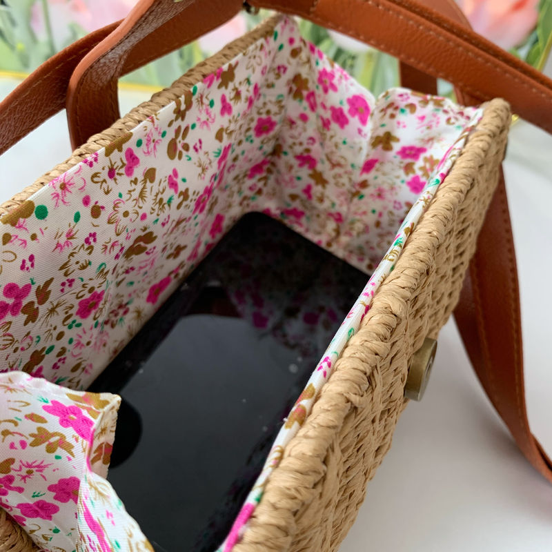 Straw Bag Bags Type Casual Occasion Paper string Material Women's Paper String Geometric Vacation Square Magnetic Buckle Straw Bag