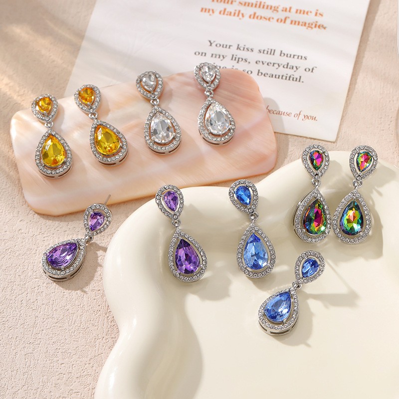 Longhe estilo nicho de alta calidad gota de agua pendientes de zircon vestido de novia con auriculares brillantes
