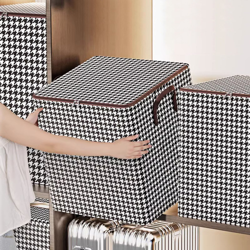 Houndstooth non-woven clothing quilt bag dust-proof quilt storage organizer bag wardrobe covered zipper storage bag