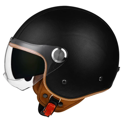 Motosiklet kaskı (dəbilqə) – electric car half helmet double - lychee-pattern-black-short-outside-and-tea-inside-m