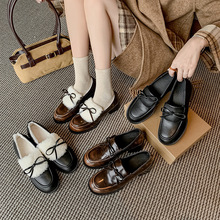 4.5cm粗跟加绒乐福鞋女冬季复古一脚蹬学院风小皮鞋百搭英伦单鞋