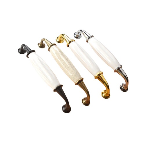 Cabinet door ceramic black and white handle gold chrome antique European aluminum alloy wardrobe handle drawer handle hardware
