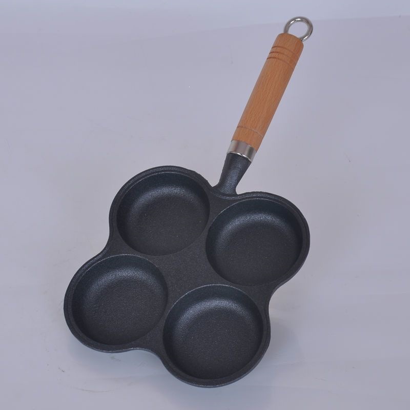 Egg Dumpling Pan, Four-Hole Egg Burger Pan, Uncoated Cast Iron Egg Burger Pan, Deepened Egg Frying Pan, Non-Stick Frying Pan for Home Use