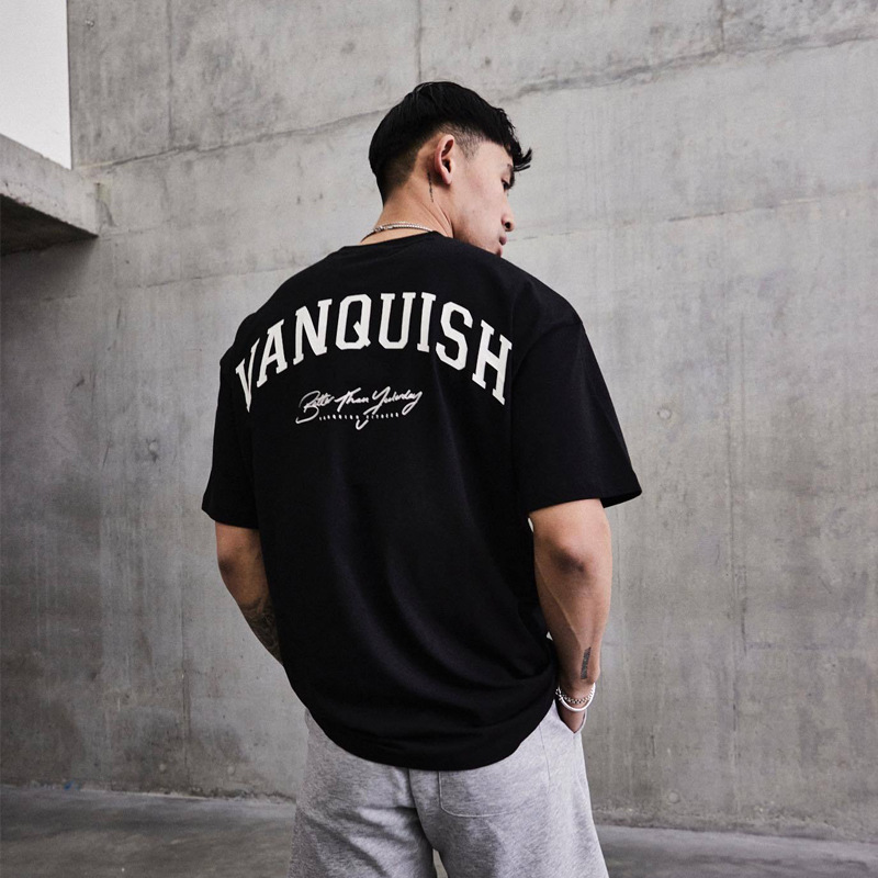 Pánské tričko VANQUISH oversized, čistě bavlněné tričko s kulatým výstřihem a krátkým rukávem, běžecké, tréninkové, ležérní_voghion.com