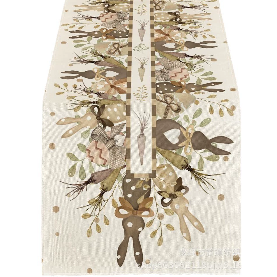 Amazon Best Selling Easter Bunny Egg Table Runner Restaurant Tabletop Holiday Party Home Decoration Table Runner