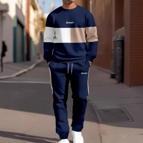 Fashion 3D Printed Sporty Casual Sweatshirt and Pants Set for Men - Autumn Round Neck Simple Letter Print with Gradient Design