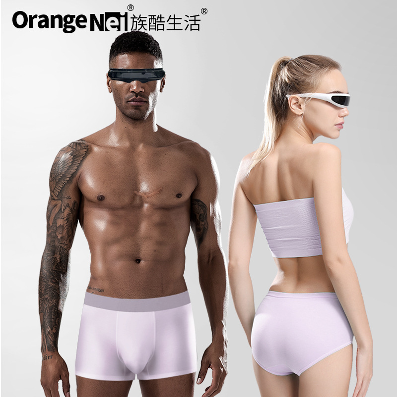 Family cool life orange 80 modal couples underwear a man and a woman seamless suit mulberry silk antibacterial plus size