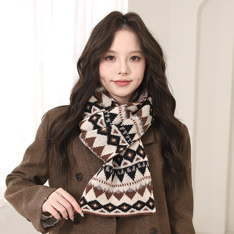 Fair-Island-Stil, Neujahrs- und Weihnachtsrot für Damen, vielseitig einsetzbar im Winter, warmer und dicker Strickschal_voghion.com