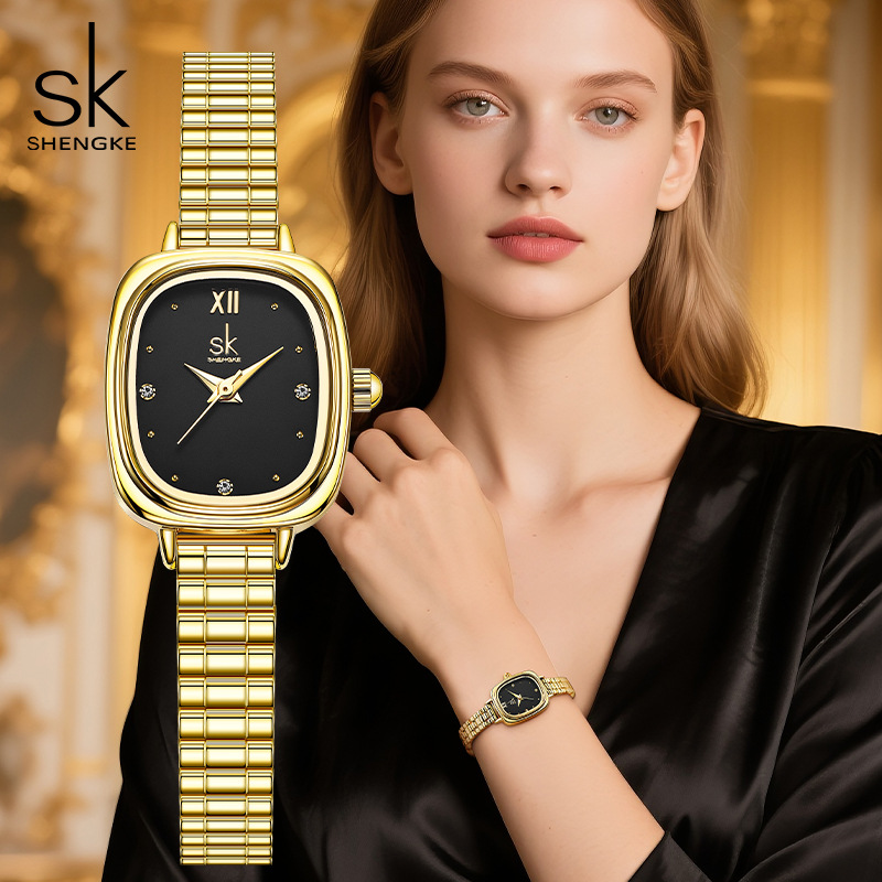 Sk Watch Women's High-End Waterproof Stainless Steel Versatile Watch Niche Cross-Border Export Women's Watch Women's 0217