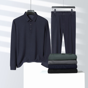 Men's long-sleeved T-shirt suit middle-aged and elderly casual Spring and Autumn new seamless craft two-piece corduroy polo shirt