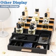 木制香水置物架桌面三层带抽屉化妆品展示架阶梯式男士香水整理架