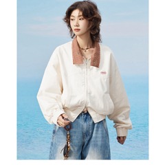 韩系超好看刺绣格纹夹克外套女秋季新款复古宽松休闲短款棒球服潮