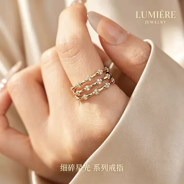 Classic, understated luxury, retro, minimalist gold bamboo ring for women, featuring delicate micro-paved cubic zirconia and an open design