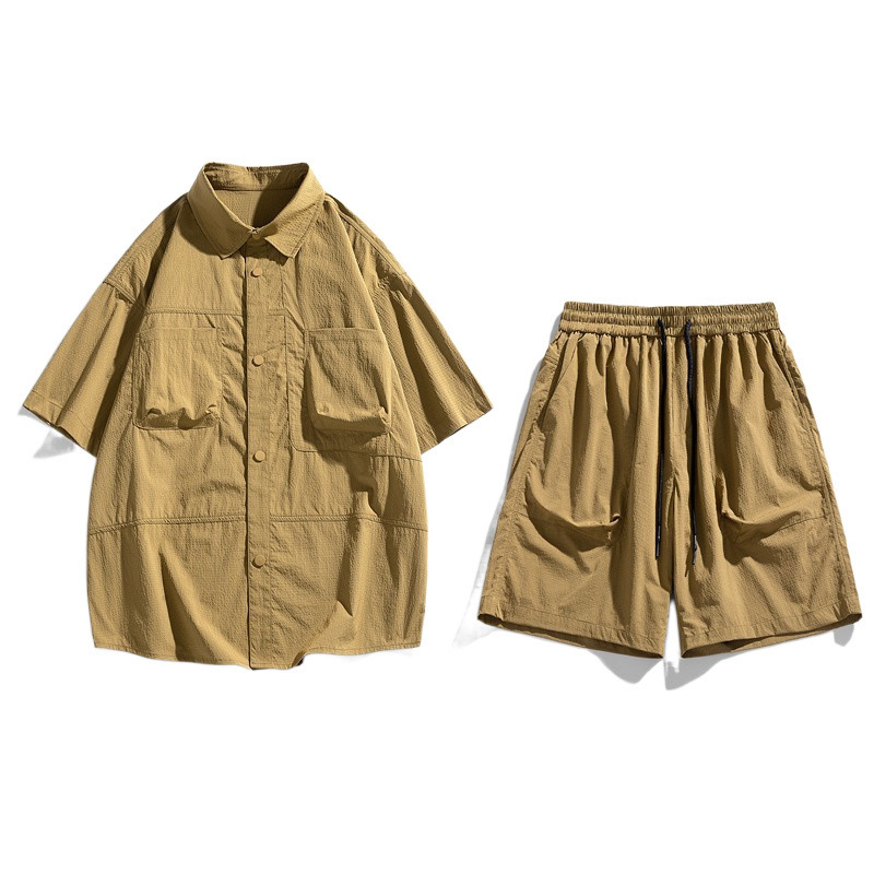 Verano hielo camisa de manga corta hombre + pantalones de cinco puntos set set set