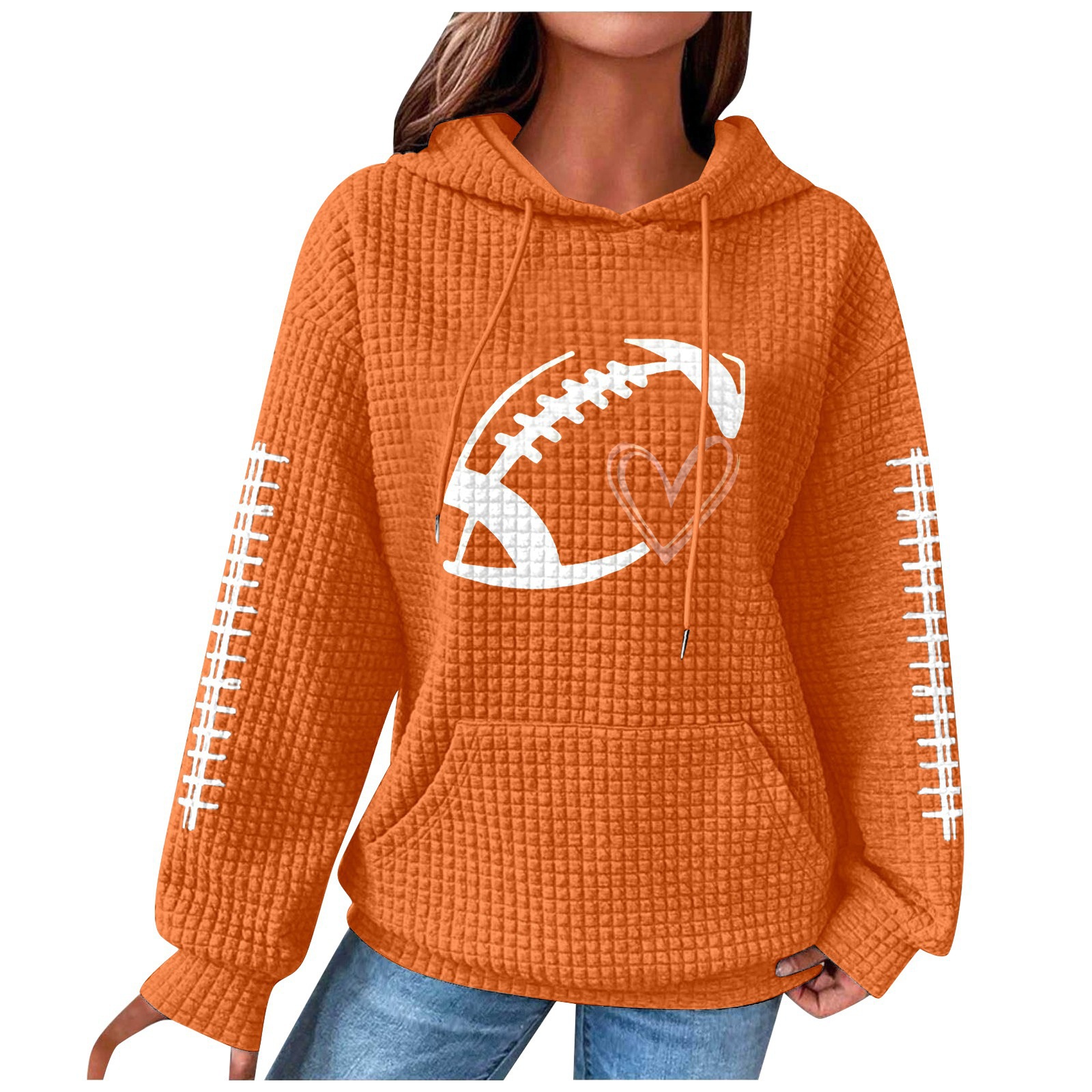 Women's Rugby Hoodie Waffle Knit Pullover Sweatshirt Print_voghion.com